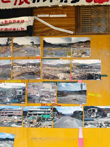 One wall has photos of the town post-disaster.