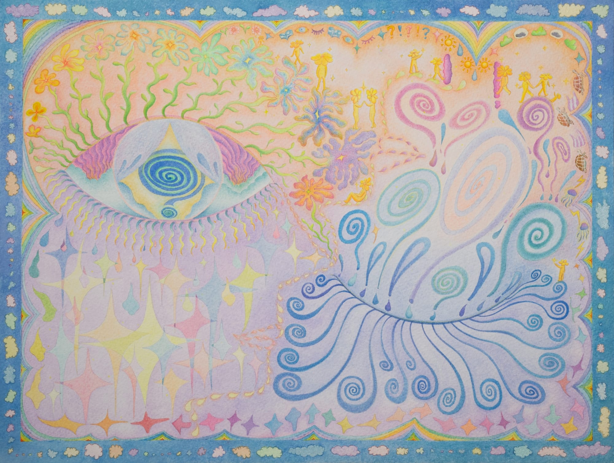 an abstract piece by Yen Yen Chu of various swirling shapes and an eye like form