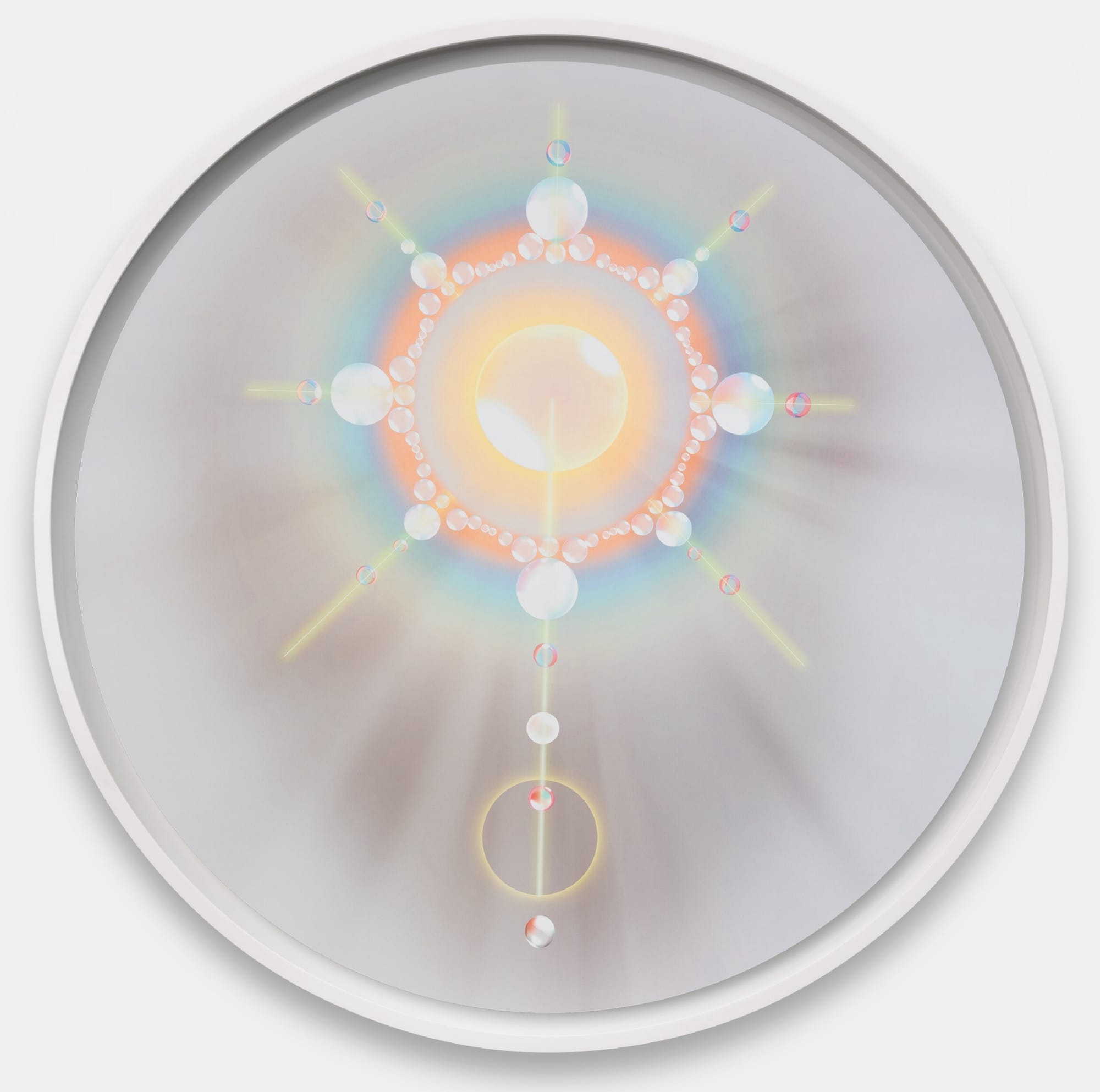 a circular, luminescent, abstract composition in light pastel tones by Mariko Mori