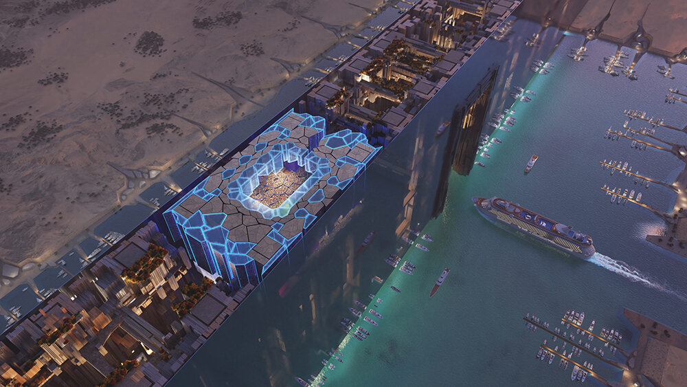 NEOM’s linear megacity, THE LINE, advances with stadium in the sky and mirrored marina
